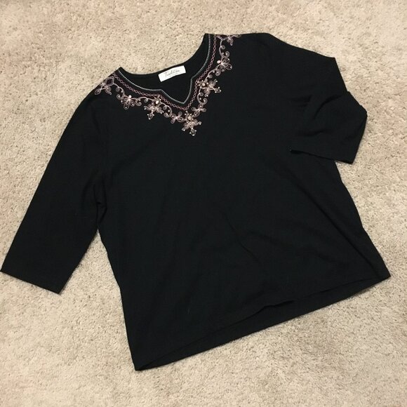 Vintage Black Bohemian Tee With Stitchwork and Beadwork - Picture 10 of 14